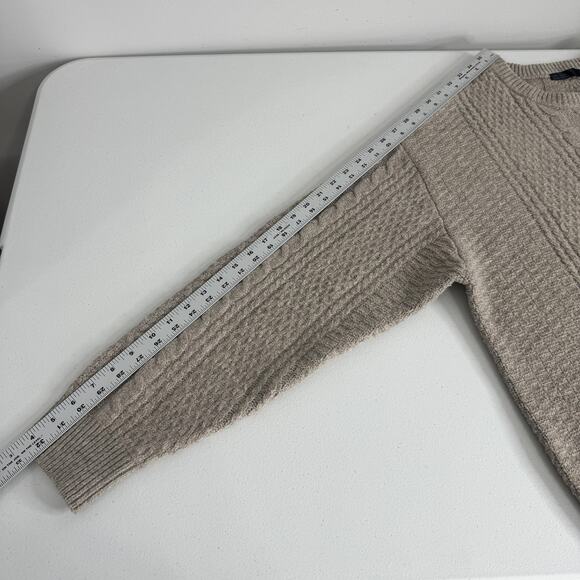 Oak + Fort Cable Knit Crewneck Sweater Mens Large Tan Pullover Neutral Oversized - Picture 9 of 12